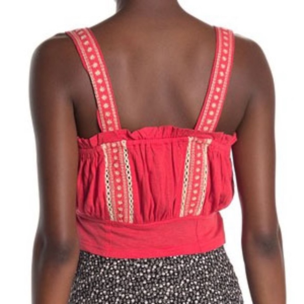 Free People Red Embroidered Crop Tank Top - Picture 3 of 8